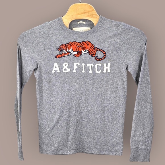 Abercrombie & Fitch Muscle Shirt Embroidered Tiger Men's Small‎ Gray Long Sleeve - Picture 1 of 12